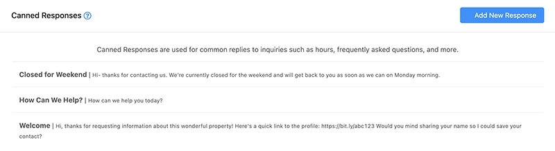 Screenshot of Canned Response Overview